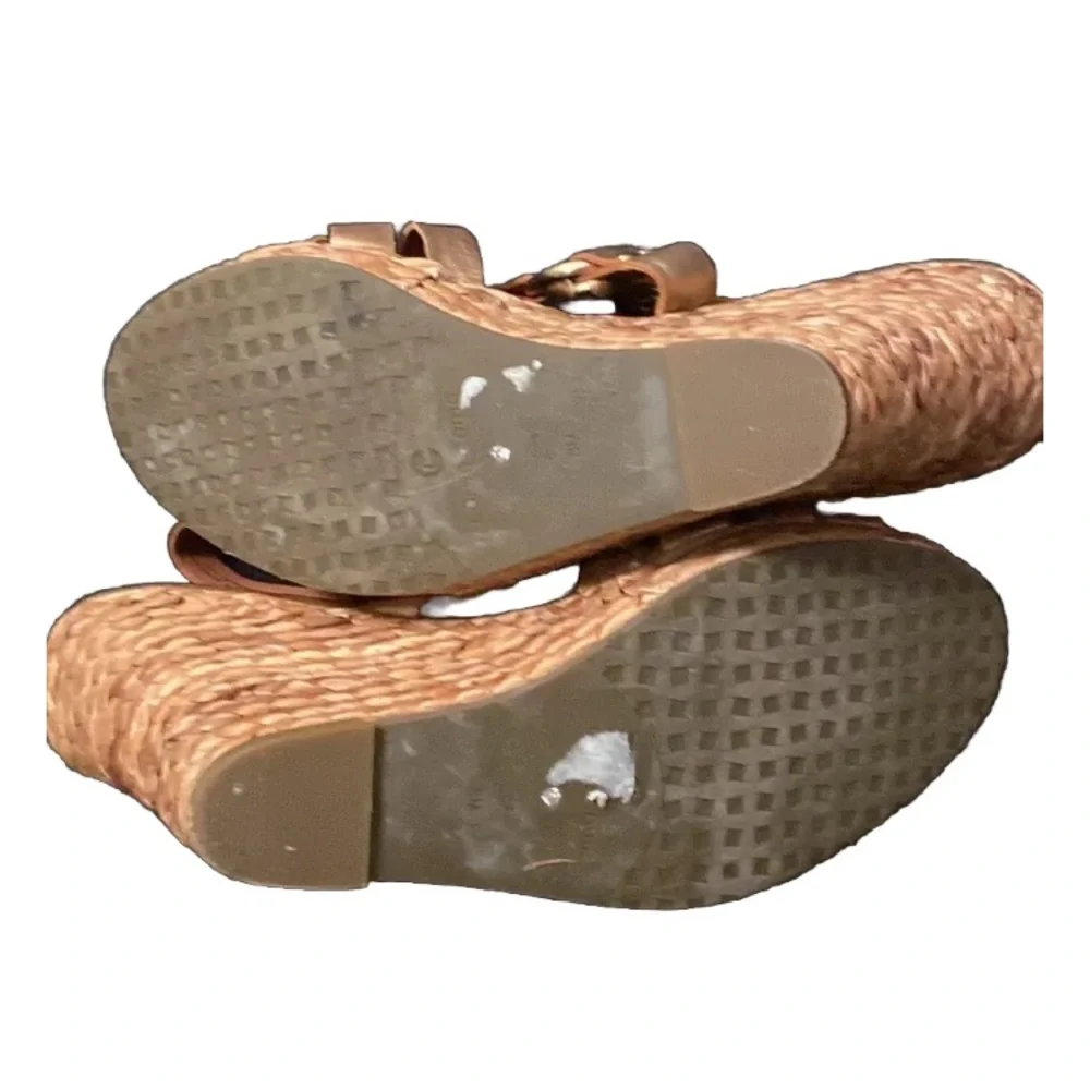 Corso Como Rose Metallic Leather Straw Braided Wedge Espadrilles Sandals 8